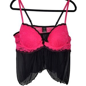 Apt 9 Intimates XXL Pink Lace Black Mesh Babydoll Top Lingerie Plus Size NWT